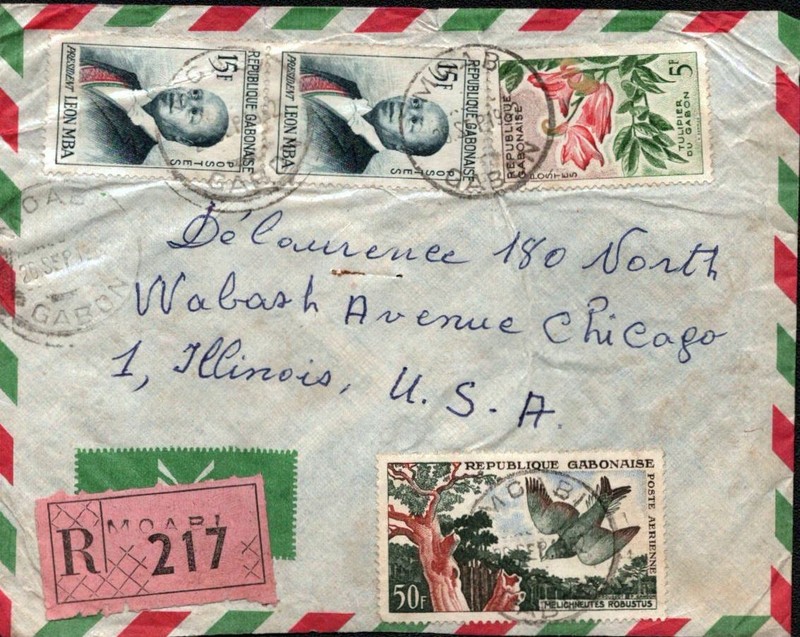 1962 Gabon Registered Cover, Birds, Flowers, Scarce Commercial Mail