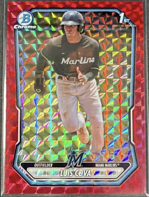 Luis Cova 2026 Bowman Chrome Prospects 1st Red x-fractor /5 Marlins #BCP-38