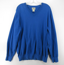 LL Bean Sweater Men Large Blue Cashmere Cotton Pullover Classic Preppy V-Neck