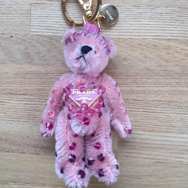 PRADA Key Charm Pink Bear Engraved plate w/Warranty w/Box Cute