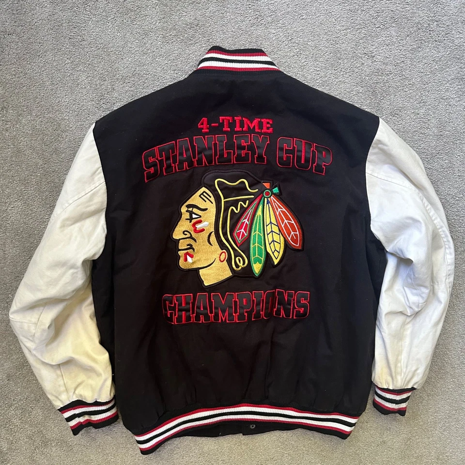 Chicago Blackhawks 4-Time Stanley Cup Champions Varsity Jacket - Black/White - Image 4 of 4