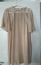 Zara Cream Lace Detail Frill Pleated Lined Angel Wings Sleeve Dress. Size M