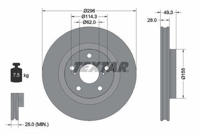 2X Textar 92168803 Front Brake Discs 296mm Vented Fits Daihatsu Emgrand Englon X