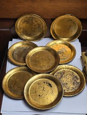 8 Vintage Gold On Black Lacquer Set Of Drink Coasters In Original Box 