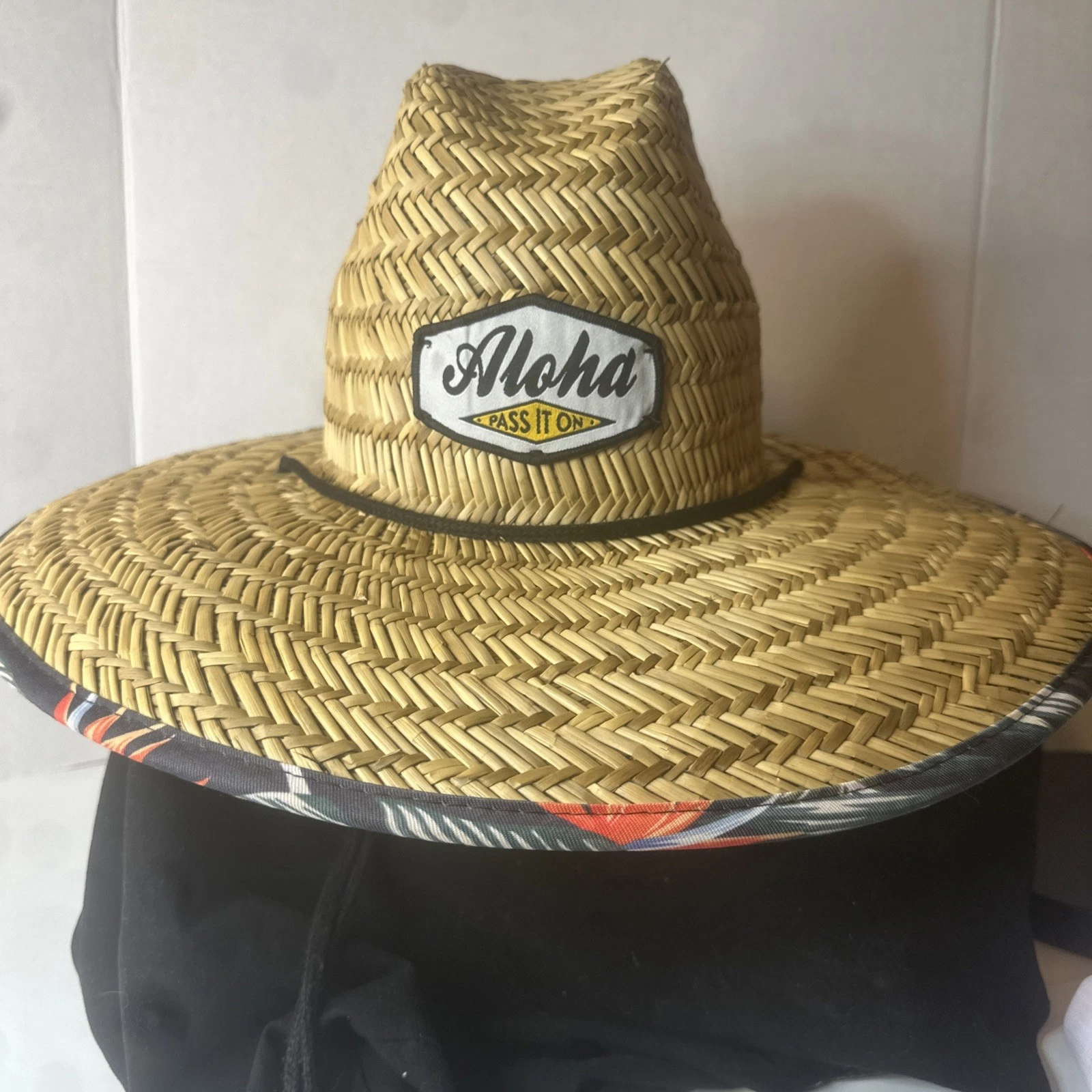 Rare Robin Ruth Hawaiian Wide Brim Straw Hat “Aloha Pass it On” Beach Sun