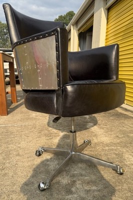 Vintage Restoration Hardware RH Aviator Swivel Chair - Leather & Aluminium 