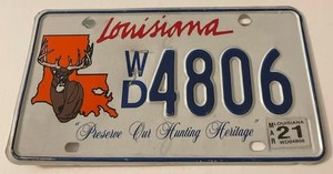 2021 Louisiana Hunting Heritage License Plate WD 4806 Whitetail Deer Hunter