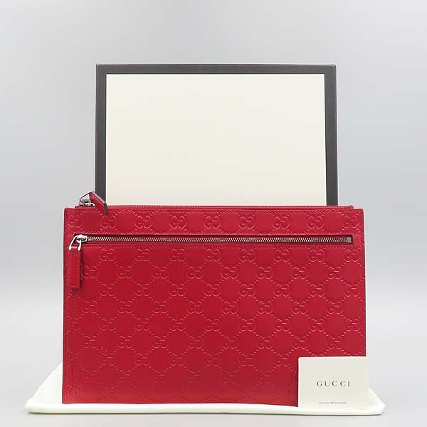 Gucci 495016 red leather Shima cignature clutch bag