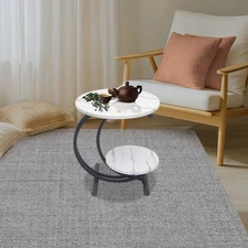 2-Tier Side Table Round End Desk with Storage Shelf for Living Room Bedroom Uses