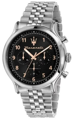 Herrenuhr Maserati Epoca Chronograph Armband Stahl Zifferblatt Schwarz Chrono