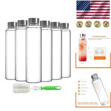 Set of 6 18oz Clear Glass Water Bottles with Stainless Steel Lids – Eco-Friendly