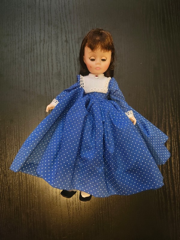 Vintage Madame Alexander 8" Doll Blue Pokadot Dress
