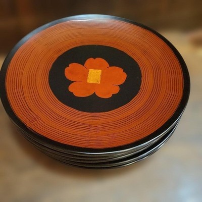 Luxury Japanese Lacquerware Large Plates Set of 5 25cm Fukume Koma Lacquer