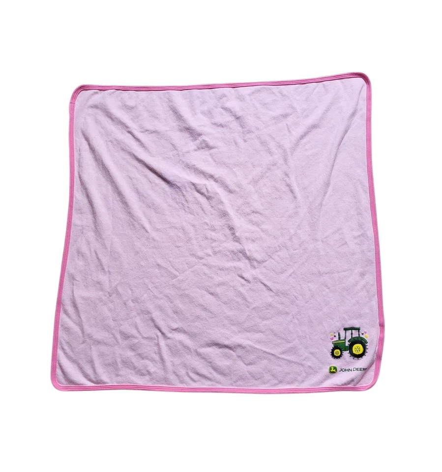 Розовое одеяло для приема ребенка аппликация трактор John Deere розовый хлопок для девочек - Изображение 2 из 3