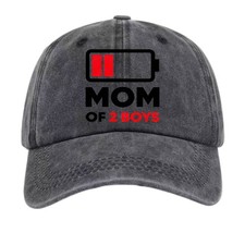 Retro Mom of 2 Boys Low Battery Vintage Washed Baseball Cap, Mom Hat