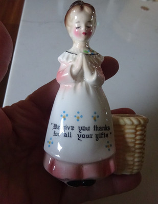 Vintage Enesco Pink We Give You Thanks For All Your Gifts Lady Toothpick Holder