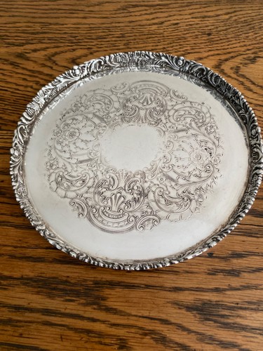 GORGEOUS VINTAGE HEAVY SHEFFIELD OLD SILVER PLATED ORNATE BANDED GALLERY TRAY - Picture 4 of 6