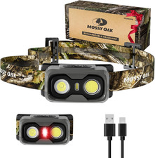 Mossy Oak 600 Lumens Rechargeable Headlamp, Lightweight LED Headlight with White