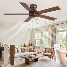 48 Inch Low Profile Ceiling Fan without Lights, Brown Farmhouse Ceiling Fan n...