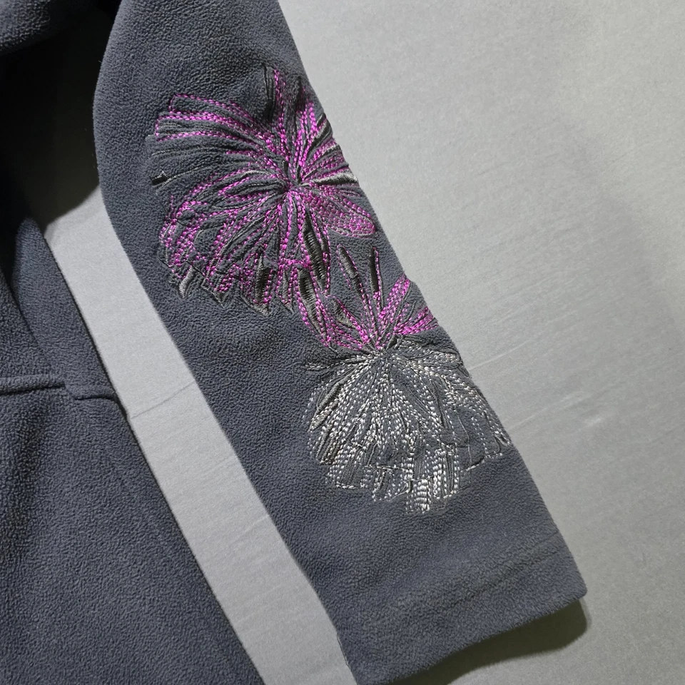 MONDETTA Sudadera con Capucha Cremallera Gris Chaqueta Polar Floral Bordada Pequeña Larga Foto 2 de 4