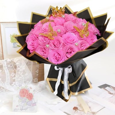 Red Glitter Roses Bouquet, 24 Pcs Shiny Glitter Flowers Bouquet, Everlasting Art
