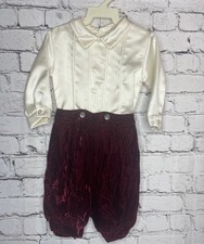 Childs Holiday Velvet Pants Suit Satin Button Top 2 Piece Set 24 Months USA Made