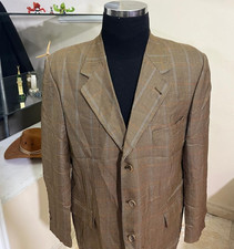 Vintage all worsted wool Windowpane plaid classic brown jacket blazer 42R
