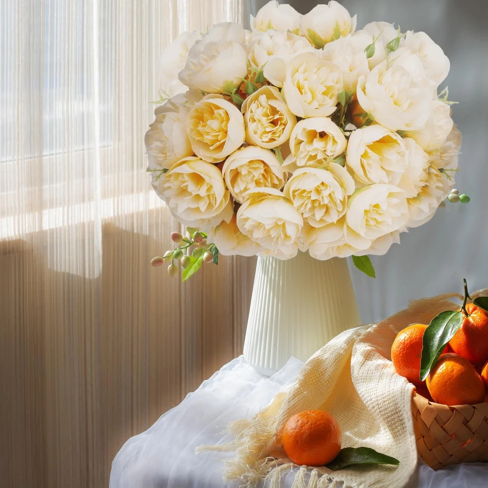 9 Bunches 27 Pcs Yellow Ranunculus Artificial Flowers, Faux Silk Mini Wedding... - Image 4 of 4