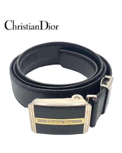 Authentique boucle Christian Dior cuir noir logo marque longueur totale 111 cm