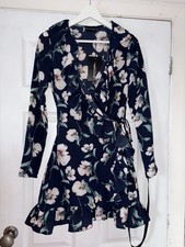 Brand New With Tags Plt Wrap Dress Navy Blue With Flowers Size 8