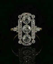 2Ct Round Cut Moissanite Art Deco Women Engagement Ring 14K Yellow Gold Plated