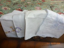 4 Single Pillowcases Embroidery Vintage  2 Linen 2 Cotton Good