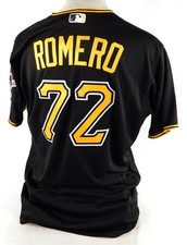 Camiseta deportiva negra 2018 Pittsburgh Pirates Enny Romero #72 usada en juegos primera carrera hit 1