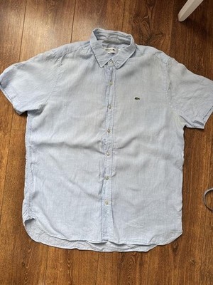 Men Lacoste Shirt Blue Linen L