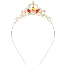 Princess Tiara for Women - Gold Red Crystal Crown Headband, yellow red
