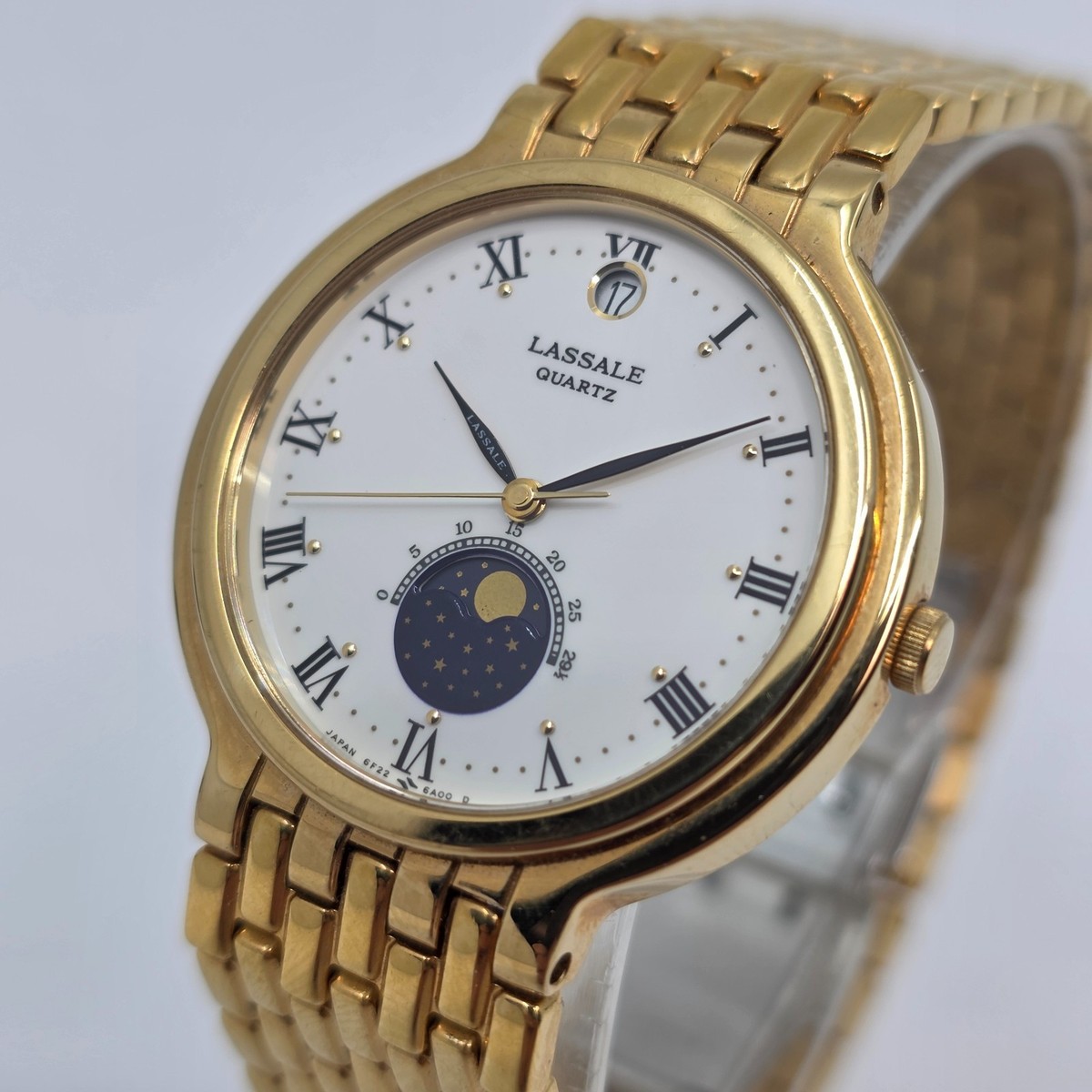 Seiko Lasalle Gold Plated Quartz Moonphase Men's Dress Watch 6F22