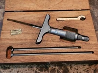 Vintage Starrett 445 Depth Micrometer Set, In Wood Case.