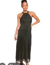 NWT Katia Rae Black Silver Rhinestone Halter Maxi Dress Women Large Evening $99