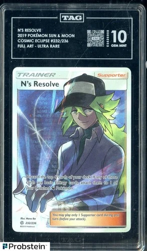 2019 Pokemon Sun & moon Cosmic Eclipse #232 FA N's Resolve TAG 10 GEM MINT