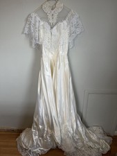 Vintage 1970s/80s Ivory Lace High Neck Wedding Dress ILGWU UNION Made USA
