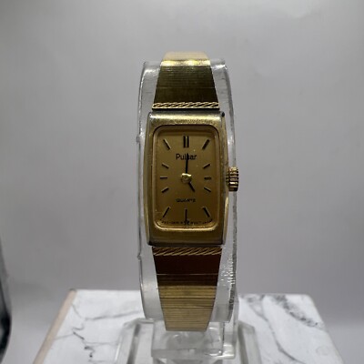 Vtg Pulsar Watch Women Gold Tone Rectangle V220-5340 New
