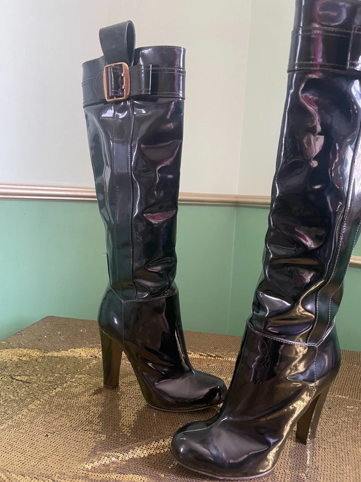 Dolce & Gabbana лакированная кожа черный фетиш пин-ап ботинки 38,5 US7 - Изображение 4 из 4