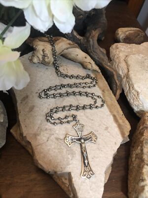 Vintage Sterling 925 Wire Wrapped Pyrite INRI CROSS Crucifix