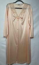 Vtg Vanity Fair Satin Robe Nightgown Womens Large Lace Trim Champagne Gold Sleep
