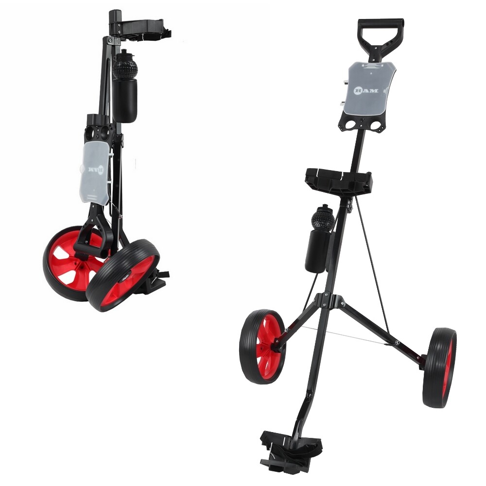 Ram Golf 2 Wheel Folding Steel Pull Cart w/ Water Bottle, Scorecard Holder