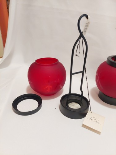 NWT 2, Pier 1 Imports Fall Winter Glass Lanterns Red Chinese Lamp For Tea Lights - Picture 5 of 11