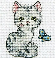 Kinder Stickpackung - KÄTzchen Bessie - Ministickbild - Gez. Kreuzstich - 8X8Cm