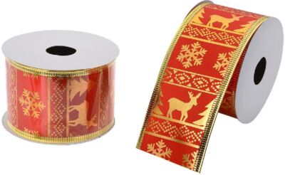 Clayre & Eef LI0123 Schleife Rot Goldfarbig 5 cm x 2.7 m