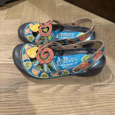 L'ARTISTE BY SPRING STEP BOMBAY WOMENS 36 HANDPAINTED LEATHER SLIDE CLOGS