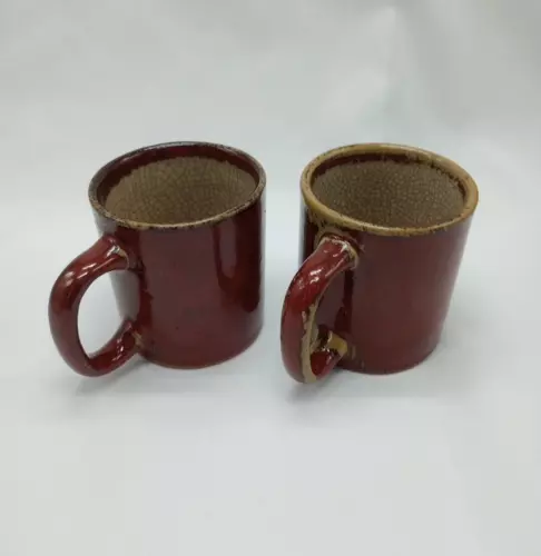 Exclusive for Pier 1 Crackle Collection stoneware Set Of Two Mugs - Maroon Color